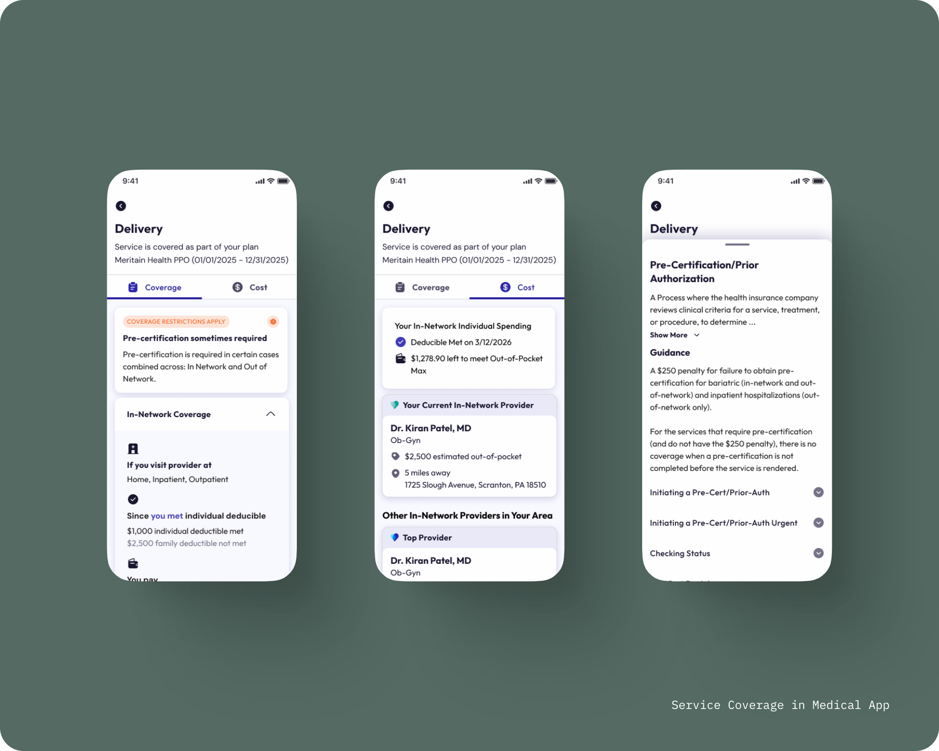 App detail and settings screens
