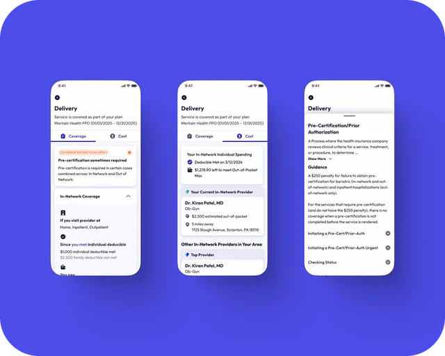 App detail and settings screens